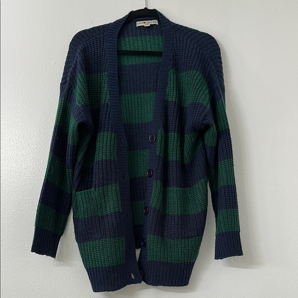 LOVE ♥️ CHANGE Navy and Green Striped Sweater